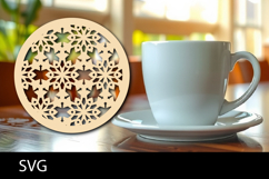 Lasercut Coasters Mandala, Coffee coaster snowflake svg Product Image 1