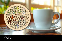 Lasercut Coasters Mandala, Coffee coaster snowflake svg Product Image 1