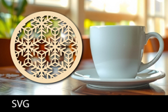 Lasercut Coasters Mandala, Coffee coaster snowflake svg Product Image 1