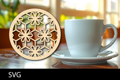 Lasercut Coasters Mandala, Coffee coaster snowflake svg Product Image 1