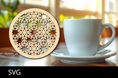 Lasercut Coasters Mandala, Coffee coaster snowflake svg Product Image 1