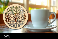 Lasercut Coasters Mandala, Coffee coaster snowflake svg Product Image 1