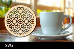 Lasercut Coasters Mandala, Coffee coaster snowflake svg Product Image 1