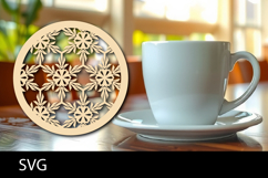 Lasercut Coasters Mandala, Coffee coaster snowflake svg Product Image 1