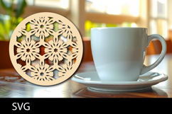 Lasercut Coasters Mandala, Coffee coaster snowflake svg Product Image 1