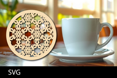 Lasercut Coasters Mandala, Coffee coaster snowflake svg Product Image 1