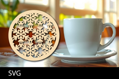 Lasercut Coasters Mandala, Coffee coaster snowflake svg Product Image 1