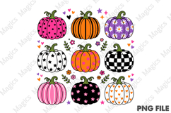 Preppy Boho Floral Pumpkin PNG, Colorful Product Image 1