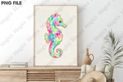Preppy Brushstroke Summer Seahorse PNG Product Image 3