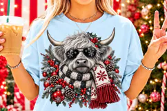Christmas Highland Cow PNG | Sunglasses & Cozy Scarf Png Product Image 2