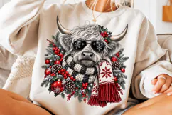 Christmas Highland Cow PNG | Sunglasses & Cozy Scarf Png Product Image 3