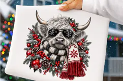 Christmas Highland Cow PNG | Sunglasses & Cozy Scarf Png Product Image 4