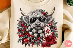 Christmas Highland Cow PNG | Sunglasses & Cozy Scarf Png Product Image 5