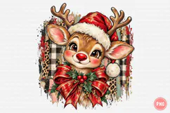Christmas Reindeer PNG | Leopard & Buffalo Plaid Santa Hat Product Image 1