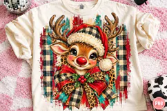 Preppy Christmas Reindeer PNG | Leopard & Buffalo Plaid Bow Product Image 1