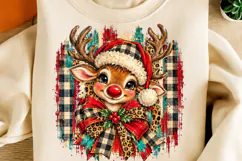 Preppy Christmas Reindeer PNG | Leopard & Buffalo Plaid Bow Product Image 2