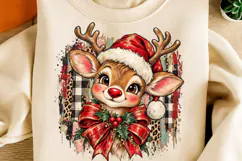 Christmas Reindeer PNG | Leopard & Buffalo Plaid Santa Hat Product Image 2
