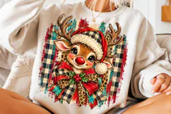 Preppy Christmas Reindeer PNG | Leopard & Buffalo Plaid Bow Product Image 3