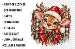 Christmas Reindeer PNG | Leopard & Buffalo Plaid Santa Hat Product Image 3