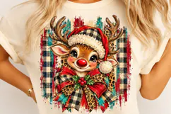 Preppy Christmas Reindeer PNG | Leopard & Buffalo Plaid Bow Product Image 4