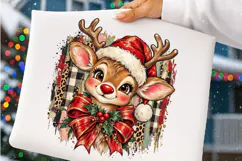 Christmas Reindeer PNG | Leopard & Buffalo Plaid Santa Hat Product Image 4