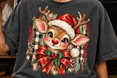 Christmas Reindeer PNG | Leopard & Buffalo Plaid Santa Hat Product Image 5
