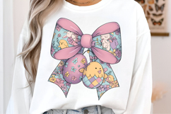 Preppy Easter Bow PNG, Bunny Chicks Pastel Eggs and Glitter Product Image 2