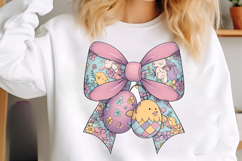 Preppy Easter Bow PNG, Bunny Chicks Pastel Eggs and Glitter Product Image 3