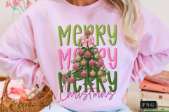 Faux Embroidery Preppy Merry Christmas PNG Product Image 10
