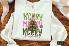 Faux Embroidery Preppy Merry Christmas PNG Product Image 3