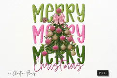 Faux Embroidery Preppy Merry Christmas PNG Product Image 4