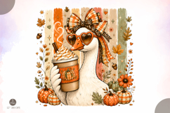 Preppy Fall Goose PNG,Coquette Fall Pumpkin Sublimation Product Image 1