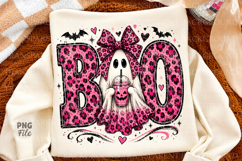 Preppy Ghost Boo PNG, Pink Leopard Ghost Coquette PNG Product Image 1