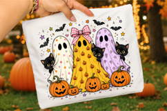Preppy Halloween Ghost and Cat PNG, Colorful Leopard Ghost Product Image 3