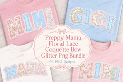 Preppy Mama Floral Lace Coquette Bow PNG Bundle | Mama Mimi Product Image 1