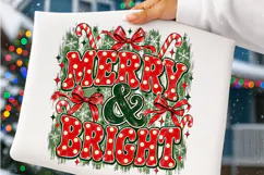 Merry & Bright Christmas PNG | Preppy Candy Cane Bow Png Product Image 5