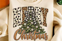 Merry Christmas Leopard Buffalo Plaid PNG | Christmas Tree Product Image 1