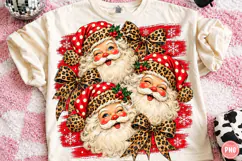 Preppy Leopard Santa Christmas PNG | Festive Bow Sublimation Product Image 1