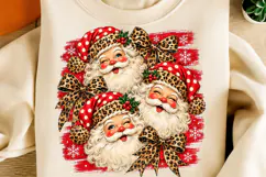 Preppy Leopard Santa Christmas PNG | Festive Bow Sublimation Product Image 2