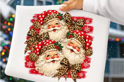 Preppy Leopard Santa Christmas PNG | Festive Bow Sublimation Product Image 5