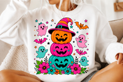 Preppy Neon Halloween Pumpkin Ghost PNG Product Image 3