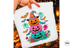 Preppy Neon Halloween Pumpkin Ghost PNG Product Image 1