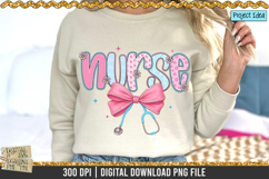 Preppy Nurse Coquette is a professional design that is available at 300dpi PNG to use for Sublimation, iron-on transfer, DTG Printing and normal printing.
