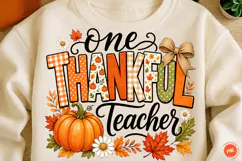 Preppy One Thankful Teacher Png, Fall Teacher Png Product Image 1