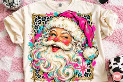Preppy Santa Claus PNG | Retro Leopard Brushstroke Christmas Product Image 1