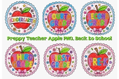 Preppy Teacher Apple PNG, Back to School Bundle Product Image 1