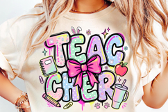  Teacher PNG, Back to School PNG, Preppy Teacher SVG, Coquette Bow PNG, Teacher Shirt Design, School PNG, First Day of School, Doodle Letters PNG, Teacher Appreciation, Girly School PNG Start agent Create