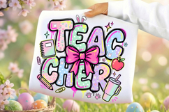  Teacher PNG, Back to School PNG, Preppy Teacher SVG, Coquette Bow PNG, Teacher Shirt Design, School PNG, First Day of School, Doodle Letters PNG, Teacher Appreciation, Girly School PNG Start agent Create