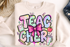  Teacher PNG, Back to School PNG, Preppy Teacher SVG, Coquette Bow PNG, Teacher Shirt Design, School PNG, First Day of School, Doodle Letters PNG, Teacher Appreciation, Girly School PNG Start agent Create