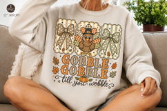 Preppy Thanksgiving Gobble PNG, Floral Turkey PNG Product Image 1